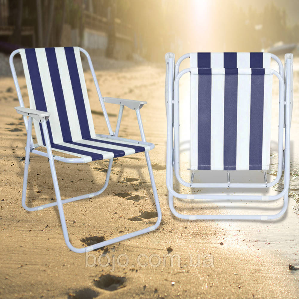 Стілець туристичний смугастий для пляжу, кемпінгу, балкона 52х46х74см, Темно-синій у смужку