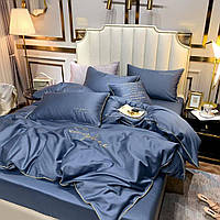 Комплект постельного белья сатин Crown Lux двуспальный серо-синий (448843) DH, код: 8260329