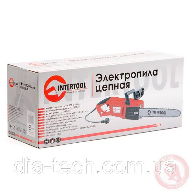 Пила цепная 2600 Вт, 840 м/мин, шина 405 мм, 230 В, прямой двигатель INTERTOOL DT-2205 - фото 10 - id-p400481344