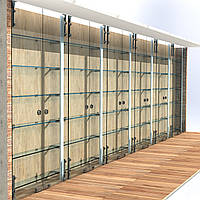 Проект деревянного шкафа с распашными стеклянными дверями, ручками и замками