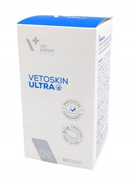 Вітаміни для шкіри та вовни у собак та котів VetExpert VetoSkin Ultra, 60 табл