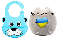 Мягкая игрушка Pusheen cat ST с сердцем и Силиконовый слюнявчик 3Д Собака Голубая (vol-10575) UP, код: 8298282
