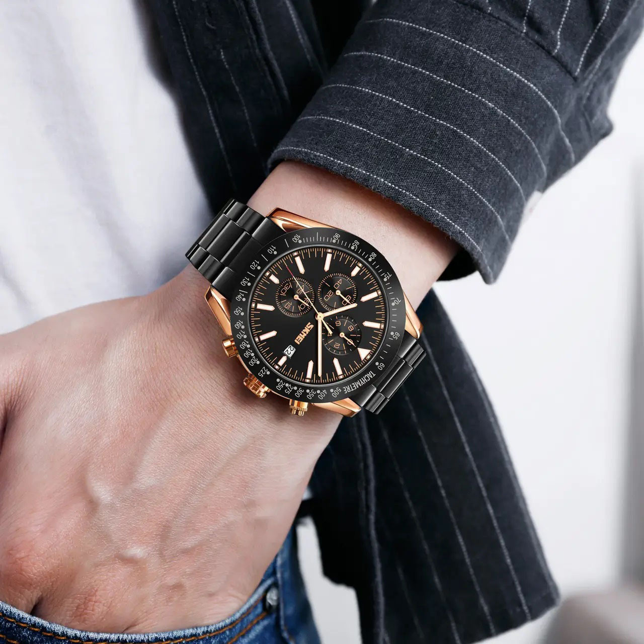 Часы наручные мужские SKMEI 9253RGBK, мужские круглые наручные часы, мужские часы стильные часы на руку TOS - фото 3 - id-p2168929578