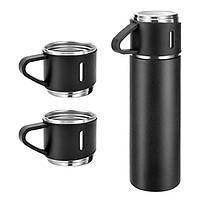 Подарочный набор RIAS Vacuum Flask Set Термос с 3 чашками 0.5L Black (3_02997) UP, код: 7992679