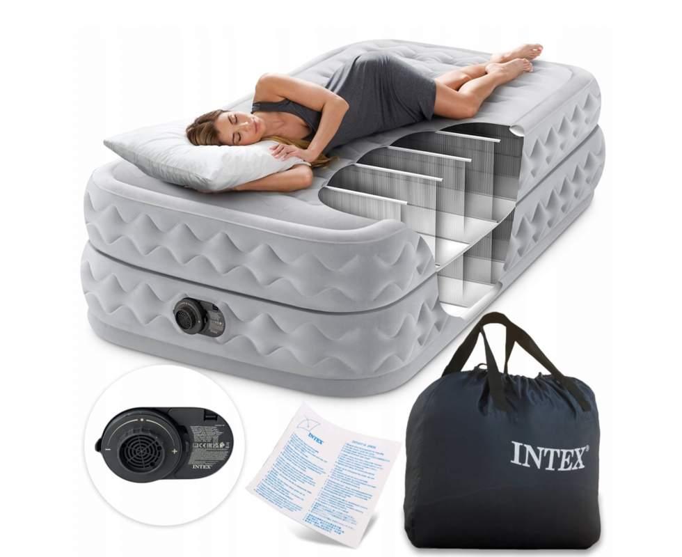 Ліжко матрац надувне одномісне Intex 99х191х51см DELUXE 64488, з вбудованим електронасосом, подушка
