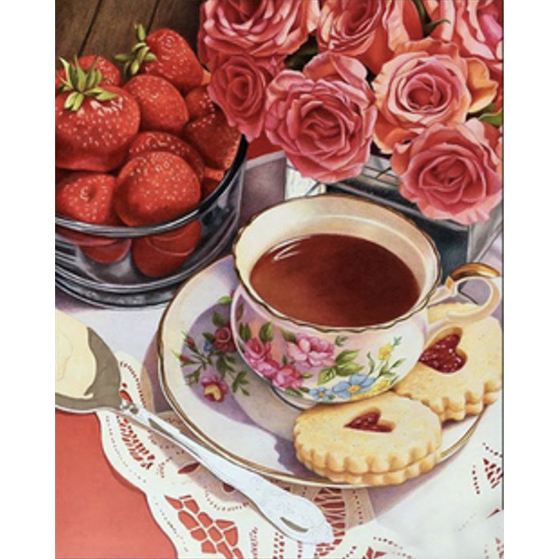 Алмазна мозаїка квадратними стразами Сніданок для коханої Алмазна вишивка натюрморти на підрамнику 40х50 Strateg SK85994, фото 1