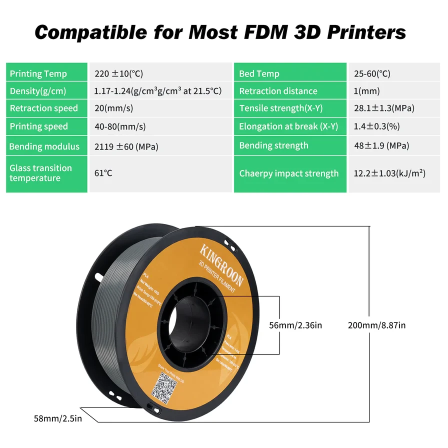 KINGROON PLA Filament Dark Gray 1.75mm