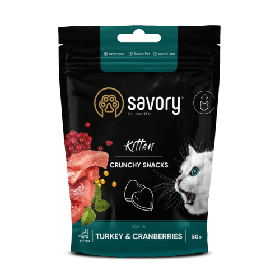 Хрусткі ласощі для кошенят Savory Crunchy Snacks for Cats - Kitten для здорового росту з індичкою та журавлиною 50г
