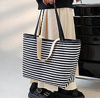 Женская пляжная сумка, Вместительная сумка шопер, Черно-белая