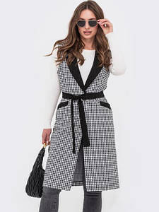 Подовжений жилет жіночий стильний класичний принт "гусяча лапка" чорний з білим