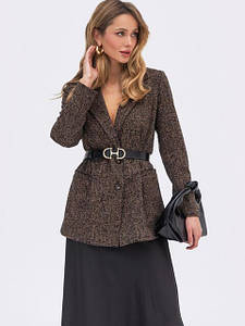 Трендовий жіночий твідовий жакет напівприталеного крою втачний рукав колір кориця