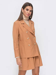 Елегантний жіночий двобортний жакет напівприталеного крою короткий втачний рукав гірчичний