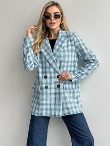 Елегантний жіночий жакет двобортний напівприталеного крою втачний рукав голубий