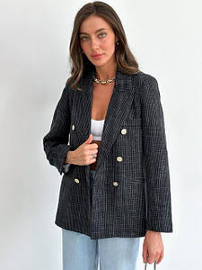 Елегантний жіночий двобортний жакет напівприталеного крою втачний рукав чорний