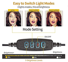 Світлодіодна настільна кільцева Led Лампа USB 3в1 (підставка для мікрофона, телефону та камери) HA-12, чорний, фото 2