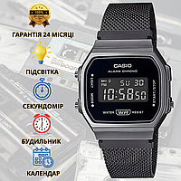 Наручний годинник Casio чорні оригінал A168WEMB-1B електронний ручний годинник чоловічий Касіо з підсвічуванням