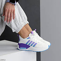Прогулочные текстильные женские кроссовки, спортивный вариант, микс белый + фиолетовый на шнурках, весна-лето, 36