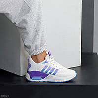 Прогулочные текстильные женские кроссовки, спортивный вариант, микс белый + фиолетовый на шнурках, весна-лето, 39