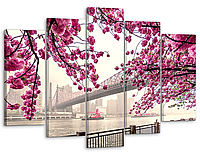 Модульная картина на холсте для интерьера / Картина на стену "Цветущая сакура в Нью-Йорке" 80x125 см MK50317