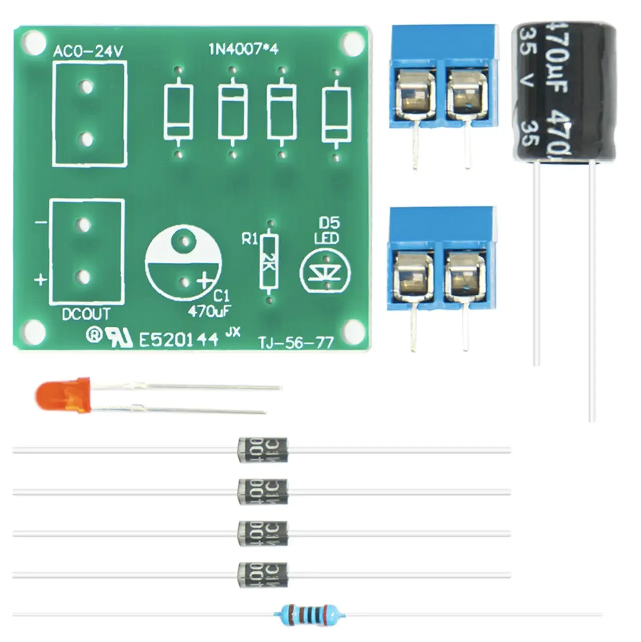 IN4007 AC-DC мостовой выпрямитель однофазный 3-18В, DIY kit набор для самостоятельной сборки - фото 2 - id-p2169055673