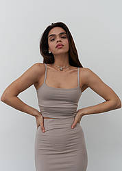 Жіночий базовий повсякденний топ чорний / таш на тонких бретельках