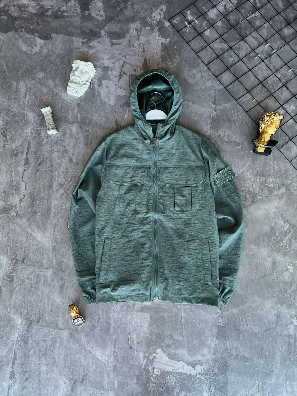 Чоловіча вітрівка Stone Island з патчем мятна осіння Куртка Стон Айленд з плащової тканини на осінь