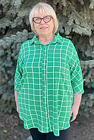 Жіноча сорочка великих розмірів у клітку легка зелена