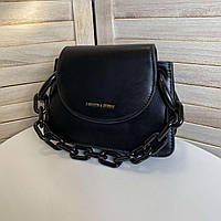 Женская мини сумка-клатч на цепочке из экокожи черного цвета