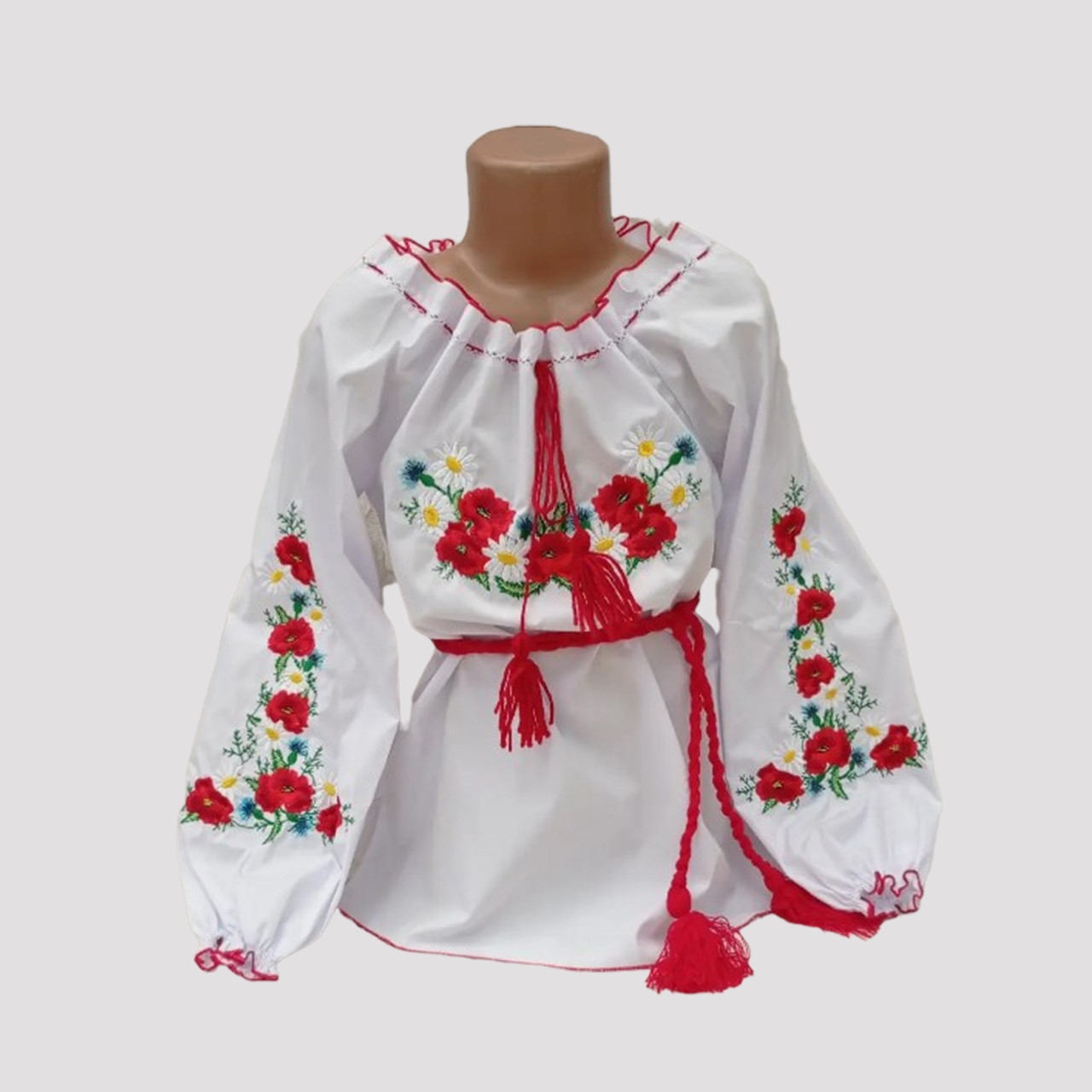 Дитяча вишиванка, сорочка для дівчаток білого кольору з вишивкою розміри від 116 до 134