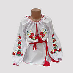 Дитяча вишиванка, сорочка для дівчаток білого кольору з вишивкою розміри від 116 до 134