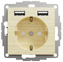 Розетка із заземленням + 2 USB береза Sedna