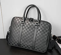Мужская деловая сумка для документов стиль Луи Витон клетка черная. Портфель для бумаг