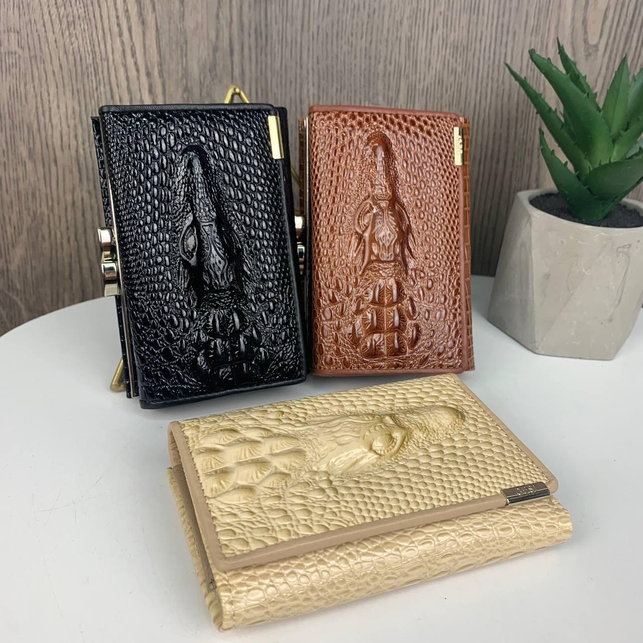 Жіночий шкіряний гаманець крокодил міні клатч портмоне з крокодилом з натуральної шкіри