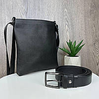 Мужской подарочный набор кожаная сумка планшетка + поясной ремень кожаный, комплект мужская сумка пояс