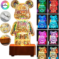 Светодиодный Медведь 3D Фейерверк Ночник Разноцветный Bearbrick, детский ночной 3D лампа светильник