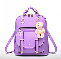 Женский городской рюкзак сумка 2 в 1 с брелком мишкой | Рюкзачок сумочка женская | Cумка-рюкзак для девушек