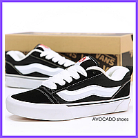 Кроссовки мужские и женские Vans Knu Skool Black White / кеды Ванс черные белые