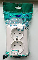 Розетка электрическая накладная двойная с заземлением LEMANSO Магнолия белая LMR2007