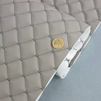 Стьобаний шкірзам Maldive "Ромб сірий темно-сірою ниткою, на поролоні 7мм і флізелін, шир.1,35 м Туреччина