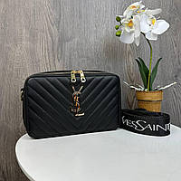 Стильная женская мини сумочка стиль Yves Saint Laurent каркасная, сумка для девушек стеганная Черный с золотом