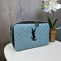 Стильная женская мини сумочка стиль Yves Saint Laurent каркасная, сумка для девушек стеганная Голубой