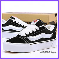 Кроссовки мужские и женские Vans Knu Skool Platform Black White / кеды Ванс платформ черные белые