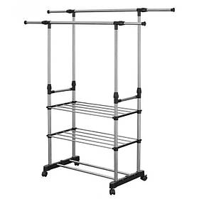 Телескопічна стійка-вішалка для одягу та взуття Double Pole 8019-2F 155x76x42 см Black (3_04642)