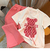 Детский костюм для девочки МИШКА коттон размер 1-6 лет,цвет белый с розовым