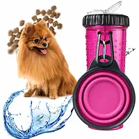 Бутылка поилка двойная для воды со складной миской PET DRINK BOTTLE