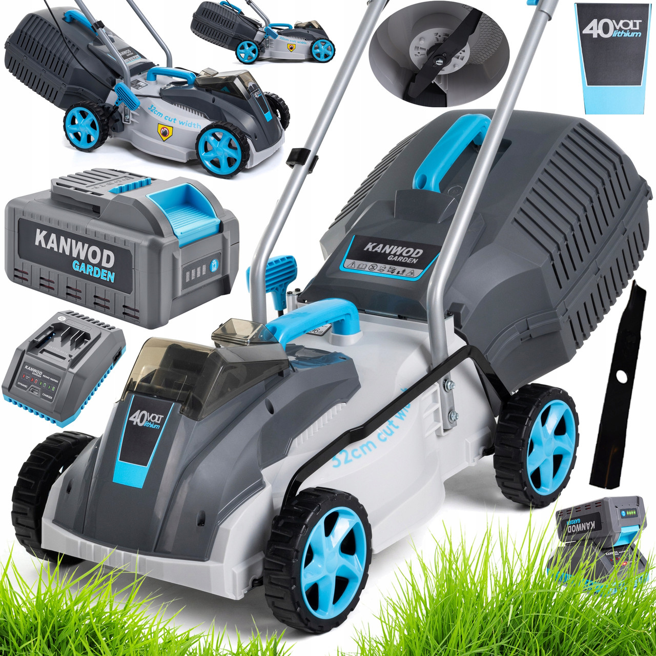 Газонокосарка акумуляторна Kanwod KGALM-4032 (32 см, 30 л, акумулятор 4 Ач, потужність 40 В), фото 1