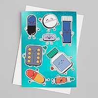 СтикерПак с набором бумажных наклеек-стикеров медицинских "Медицинские аксессуары. Медицина". Блок наклеек