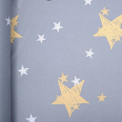 Сірий Сатин 100% з принтом великі зірки, натуральна тканина 220 см для постільної білизни в рулоні 60 м, фото 2