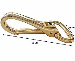 Карабіни металеві Ø 25 мм довжина 65 мм золото для сумок застібка фурнітура