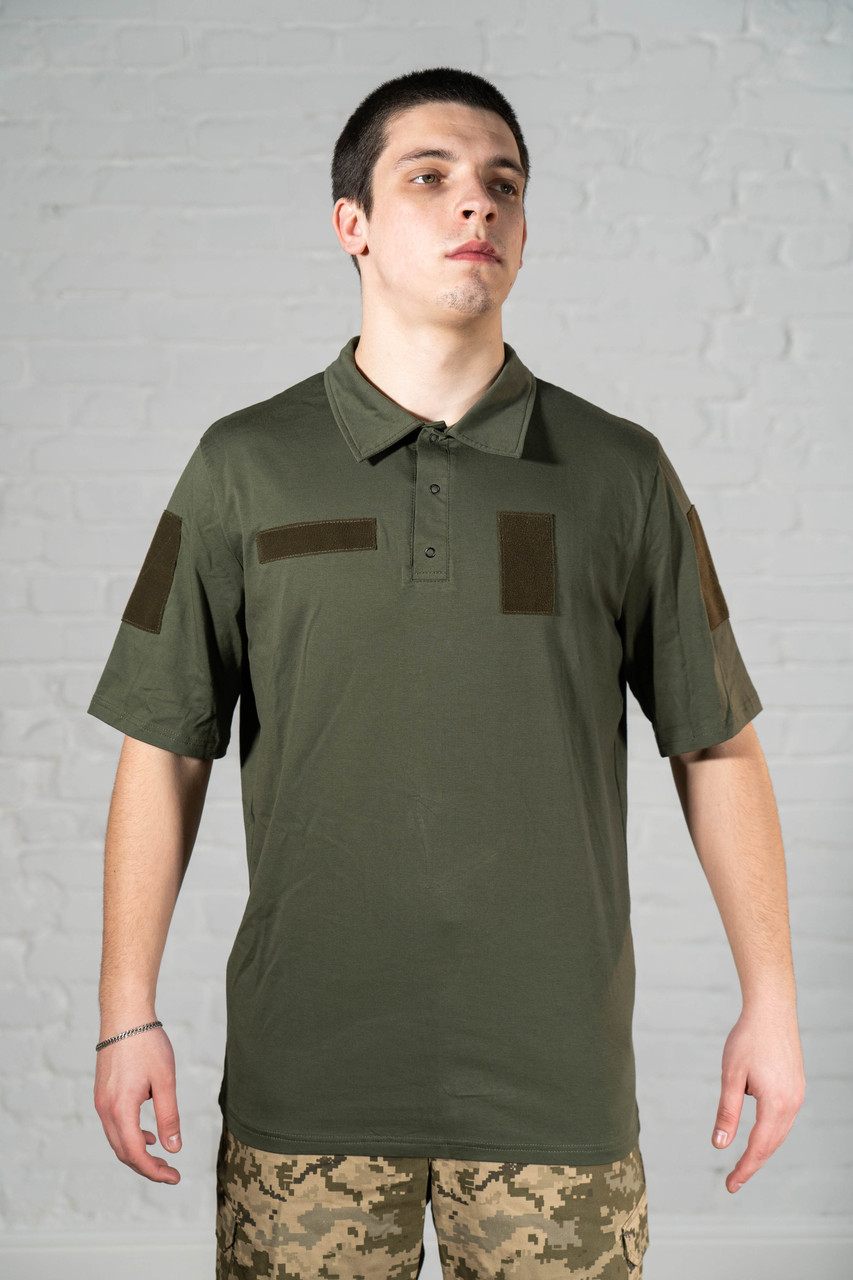 Поло олива бавовна літні чоловіче тактичне оливкова футболка все хб армійська статутна зсу під шеврон